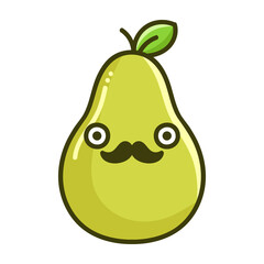 kawaii mustache pear cartoon illustration