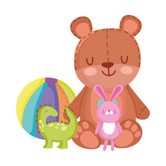 toys object for small kids to play cartoon, cute teddy bear dinosaur rabbit and ball