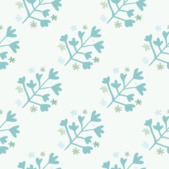 Fototapeta premium Winter seamless doodle pattern with blue botanic ornament on light background. Simple backdrop.