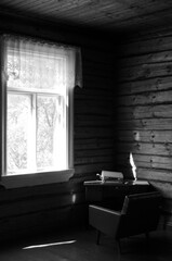 Interior with typewriter, desk and chair