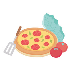 food fresh pizza tomato and lettuce isolated icon design white background
