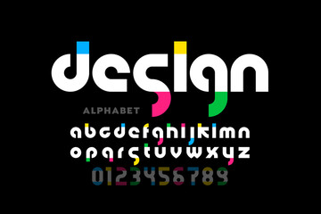 Modern style lowercase font, alphabet letters and numbers