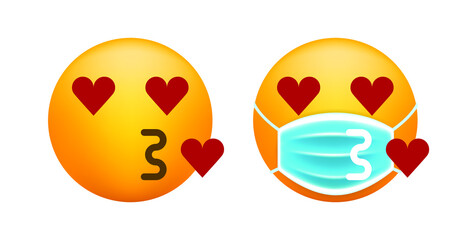 Cute Kissing Emoticon on White Background . Isolated Vector Illustration 