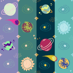 Pattern about universe planets and galaxies with four different color options