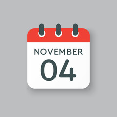 Calendar icon day 4 November, template icon day