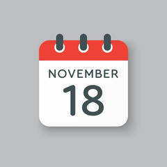Calendar icon day 18 November, template icon day