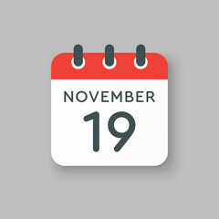 Calendar icon day 19 November, template icon day