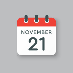 Calendar icon day 21 November, template icon day