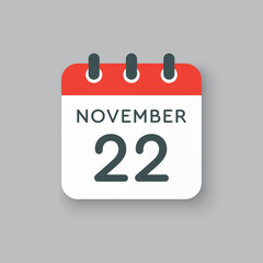 Calendar icon day 22 November, template icon day