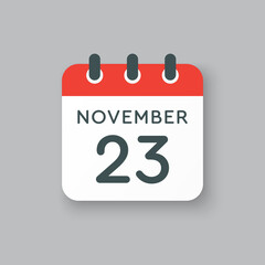 Calendar icon day 23 November, template icon day