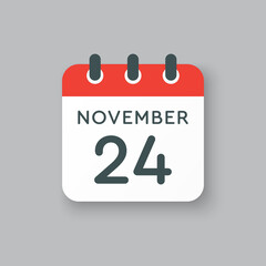 Calendar icon day 24 November, template icon day