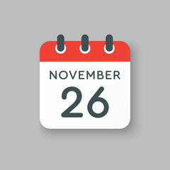 Calendar icon day 26 November, template icon day