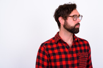 Fototapeta premium Portrait of handsome bearded hipster man with eyeglasses
