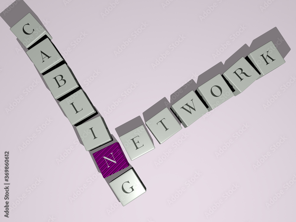 Poster combination of network cabling built by cubic letters from the top perspective, excellent for the co