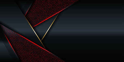 Vector illustration of Modern abstract black paper realistic layered papercut decoration textured with golden halftone pattern. 3d backdrop and Material design concept for Cover layout template