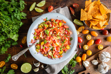 Tex Mex Pico de Gallo with nacho tortilla chips