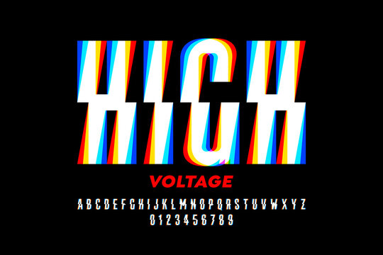 High Voltage style font design, alphabet letters and numbers