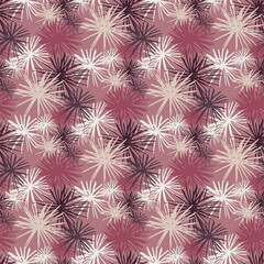 Sea urchin seamless doodle hand drawn pattern. Surface theme backdrop with white pompons on dark lilac background.
