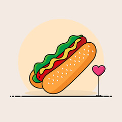 hot dog illustration. fast food icon concept isolated. flat cartoon style