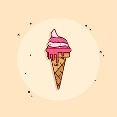Sweet Ice Cream Cones with meal icons illustration. fast food icon concept isolated. flat cartoon style