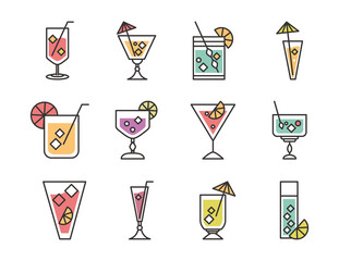 cocktail icon drink liquor refreshing alcohol glass cups menu bar icons set