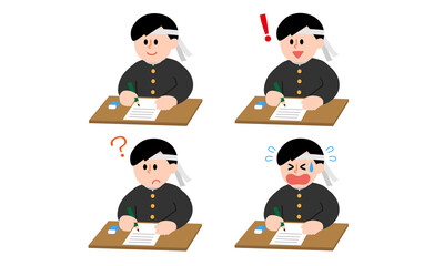 テストを受けるハチマキ学ラン男子学生セット