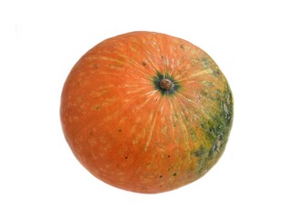 Round yellow ripe pumpkin melon on white background