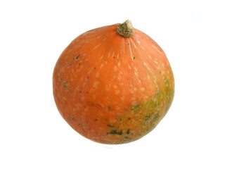 Round yellow ripe pumpkin melon on white background