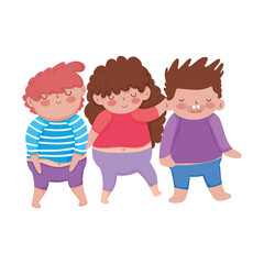 little kids cartoon girl and boys characters white background