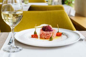 gourmet tartar with fresh herbs