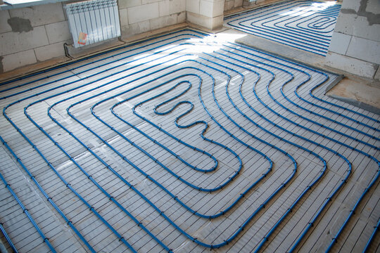 system for floor heating in the cold season. system of small tubes for hot water supply