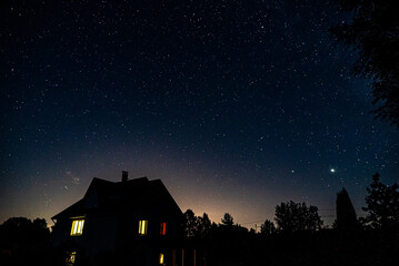Night sky with stars in countryside
