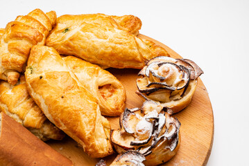 wooden tray with different bakery products