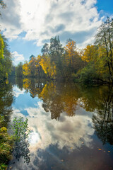 Autumnal Pushcha-Vodytsia pond, the Kiev neighborhood, Ukraine