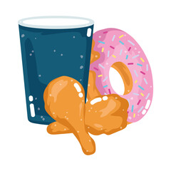 fast food menu restaurant unhealthy disposable cup donut and chicken