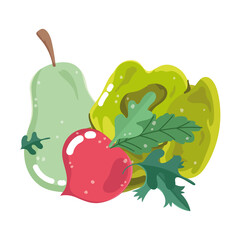 food ingredients menu fresh cartoon pear radish and lettuce