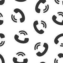 Mobile phone icon in flat style. Telephone talk vector illustration on white isolated background. Hotline contact seamless pattern business concept.