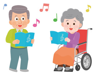 手先でレクリレーション 折り紙する高齢者 イラスト Wall Mural こけ田