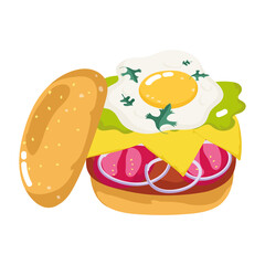 fast food burger with egg cheese tomatoes isolated icon white background