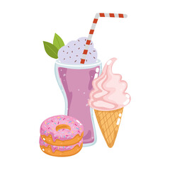 fast food menu restaurant unhealthy milkshake ice cream and sweet donuts