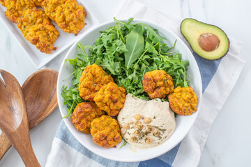 healthy home made avocado hummus salad bowl
