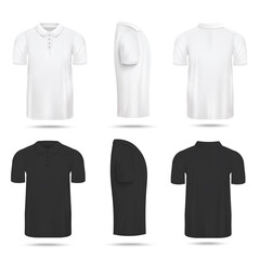 Realistic men's polo shirt mockup set in white and black color