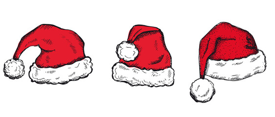 Sketch of Santa Hat Hand drawn illustration	