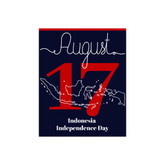 Calendar sheet, vector illustration on the theme of Indonesia Independence Day on August 17. Decorated with a handwritten inscription AUGUST and Independence map.