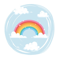 bright rainbow with clouds sky weather cartoon