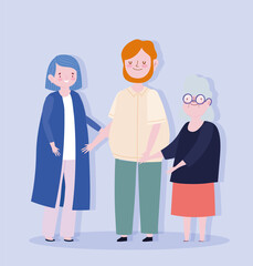 family dad mom and granny member cartoon character