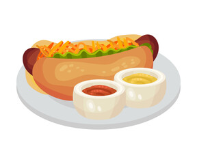 Festive Food for Oktoberfest Celebration with Hot Dog and Mustard Sauce Vector Illustration