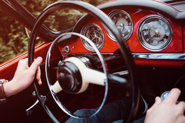 Red Classic Car in the countryside