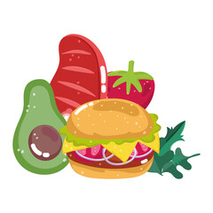 fast food menu restaurant unhealthy burger avocado meat and tomato