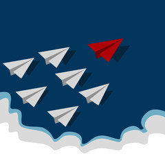 Paper plane vector. competition to destination up to the sky go to success goal. business financial concept.